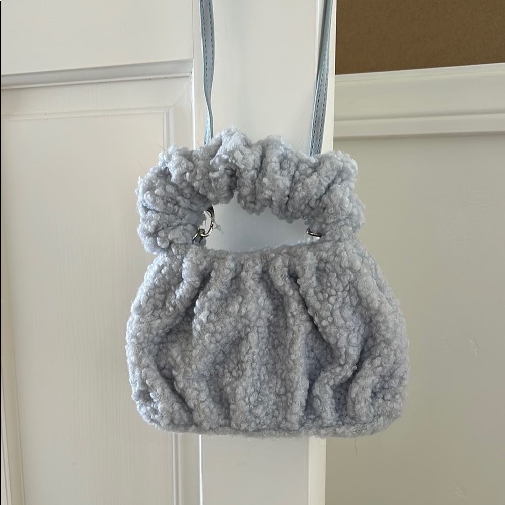Baby blue shearling  Textured Women's  crossbody Bag